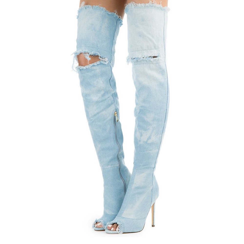 Liliana Light Blue Over-the-Knee Denim Boots